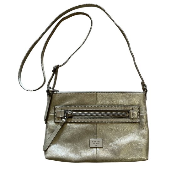 Fossil Gold Metallic Soft Zip Leather Crossbody - EUC - Picture 3 of 12